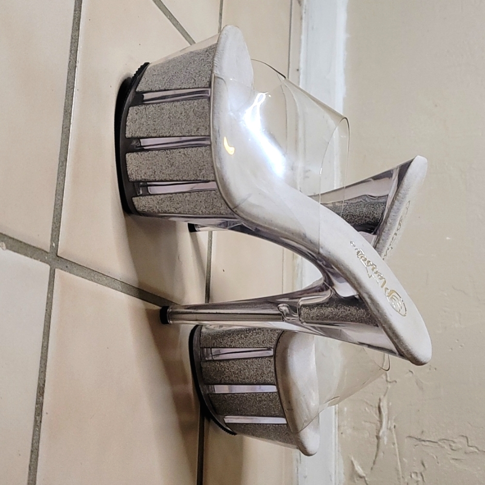 Pleaser platform silver heels